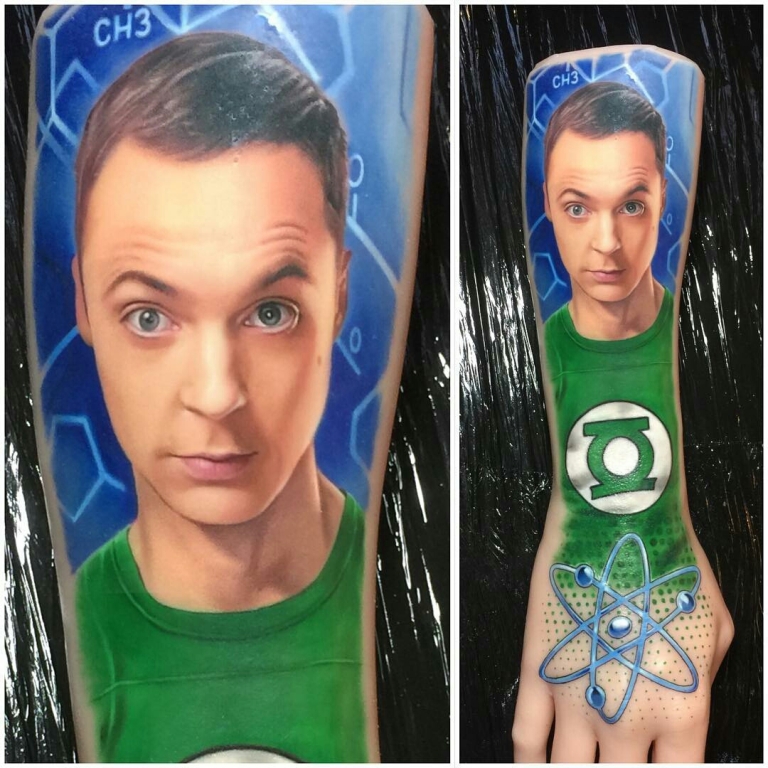 Sheldon Cooper/Jim Parsons (big bang theory) artist: Semper tattoo. 